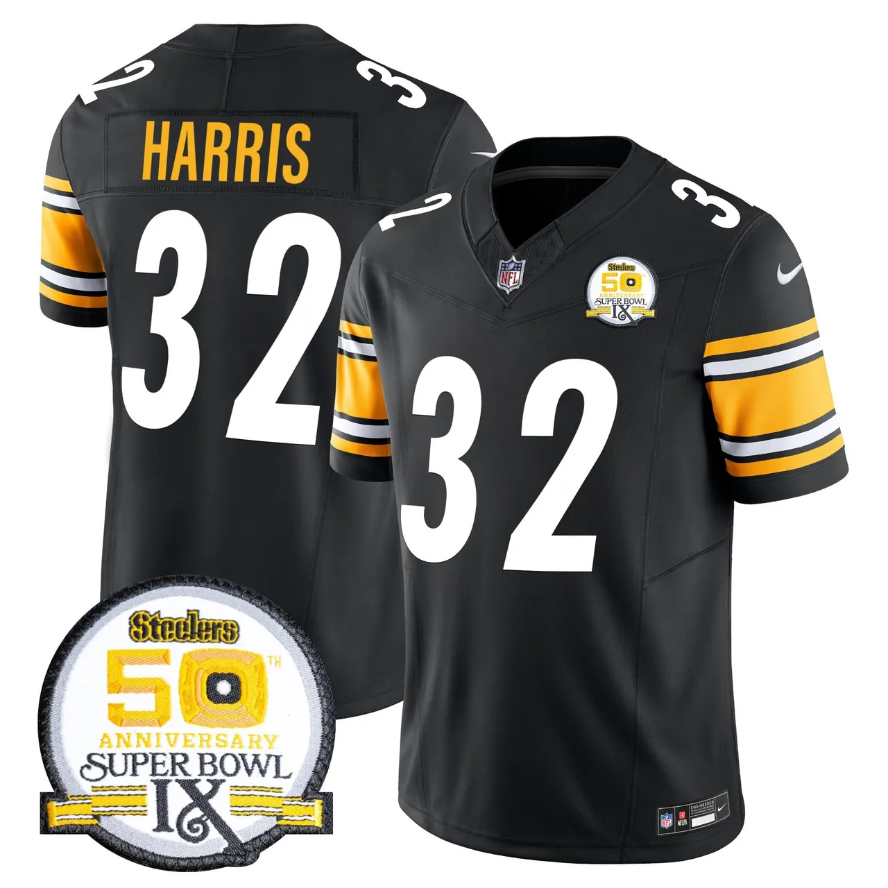 Sawyer Pittsburgh Steelers Nike 50th Anniversary Super Bowl IX Patch Vapor Limited Stitched Jersey - Black - Image 28