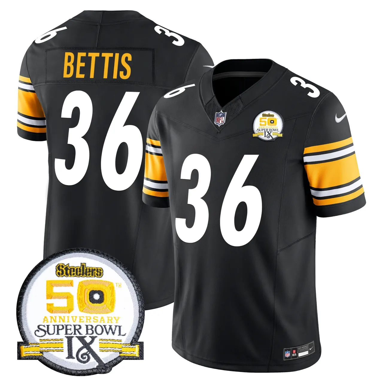 Sawyer Pittsburgh Steelers Nike 50th Anniversary Super Bowl IX Patch Vapor Limited Stitched Jersey - Black - Image 29
