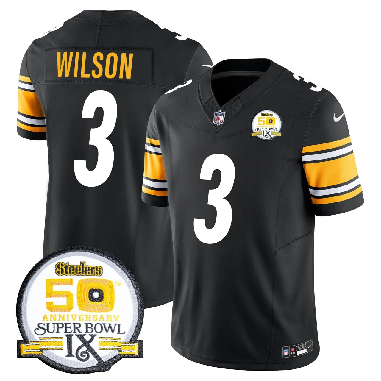 Sawyer Pittsburgh Steelers Nike 50th Anniversary Super Bowl IX Patch Vapor Limited Stitched Jersey - Black - Image 30