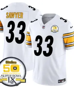 Sawyer Pittsburgh Steelers Nike 50th Anniversary Super Bowl IX Patch Vapor Limited Stitched Jersey - Black - Image 31
