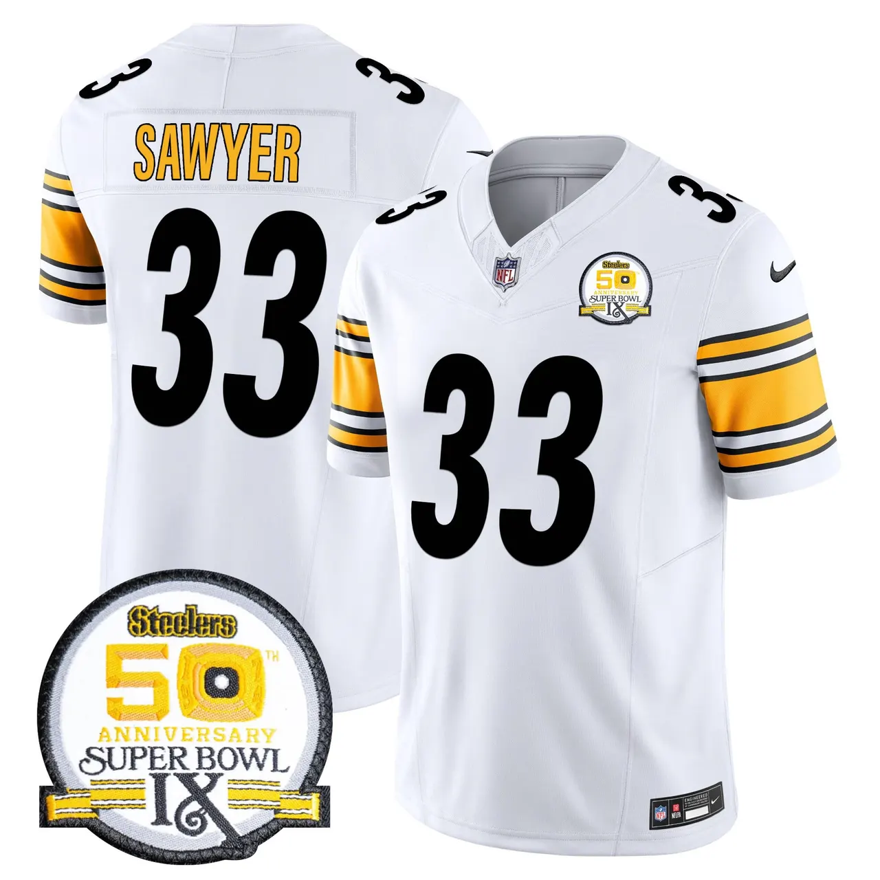 Sawyer Pittsburgh Steelers Nike 50th Anniversary Super Bowl IX Patch Vapor Limited Stitched Jersey - Black - Image 31