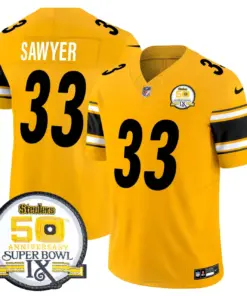 Sawyer Pittsburgh Steelers Nike 50th Anniversary Super Bowl IX Patch Vapor Limited Stitched Jersey - Black - Image 41