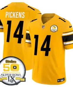 Sawyer Pittsburgh Steelers Nike 50th Anniversary Super Bowl IX Patch Vapor Limited Stitched Jersey - Black - Image 44