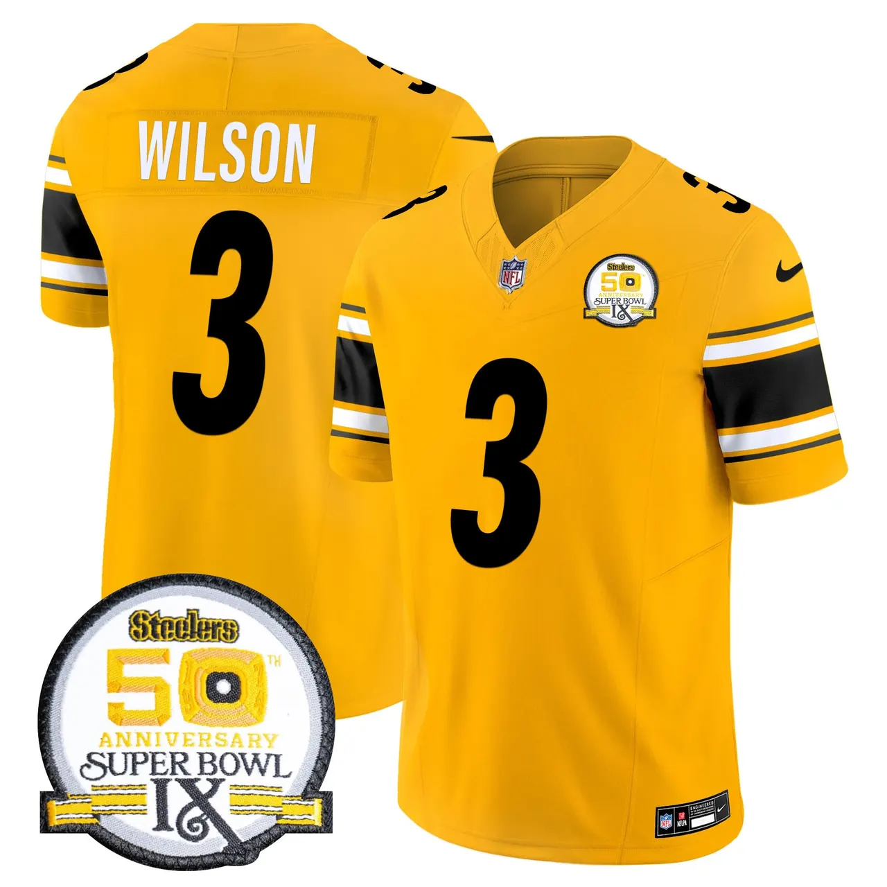 Sawyer Pittsburgh Steelers Nike 50th Anniversary Super Bowl IX Patch Vapor Limited Stitched Jersey - Black - Image 50