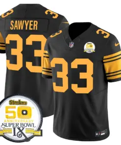 Sawyer Pittsburgh Steelers Nike 50th Anniversary Super Bowl IX Patch Vapor Limited Stitched Jersey - Black - Image 51