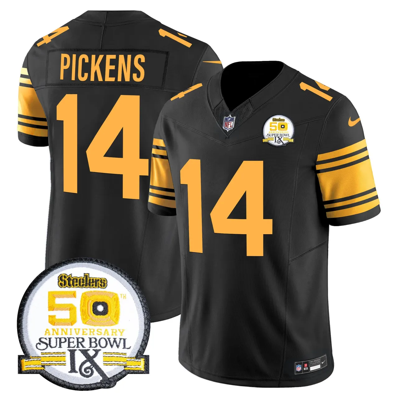Sawyer Pittsburgh Steelers Nike 50th Anniversary Super Bowl IX Patch Vapor Limited Stitched Jersey - Black - Image 54