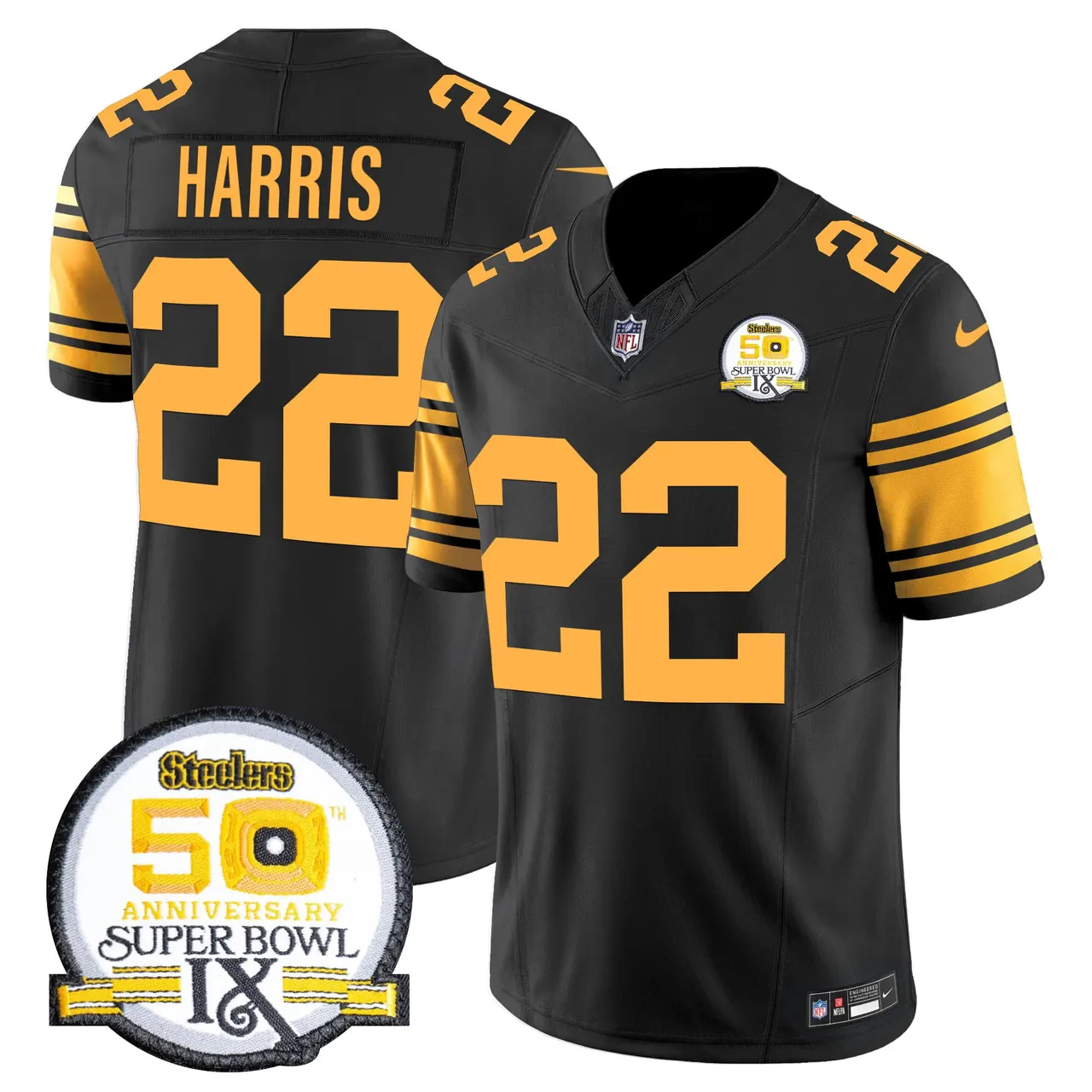 Sawyer Pittsburgh Steelers Nike 50th Anniversary Super Bowl IX Patch Vapor Limited Stitched Jersey - Black - Image 55