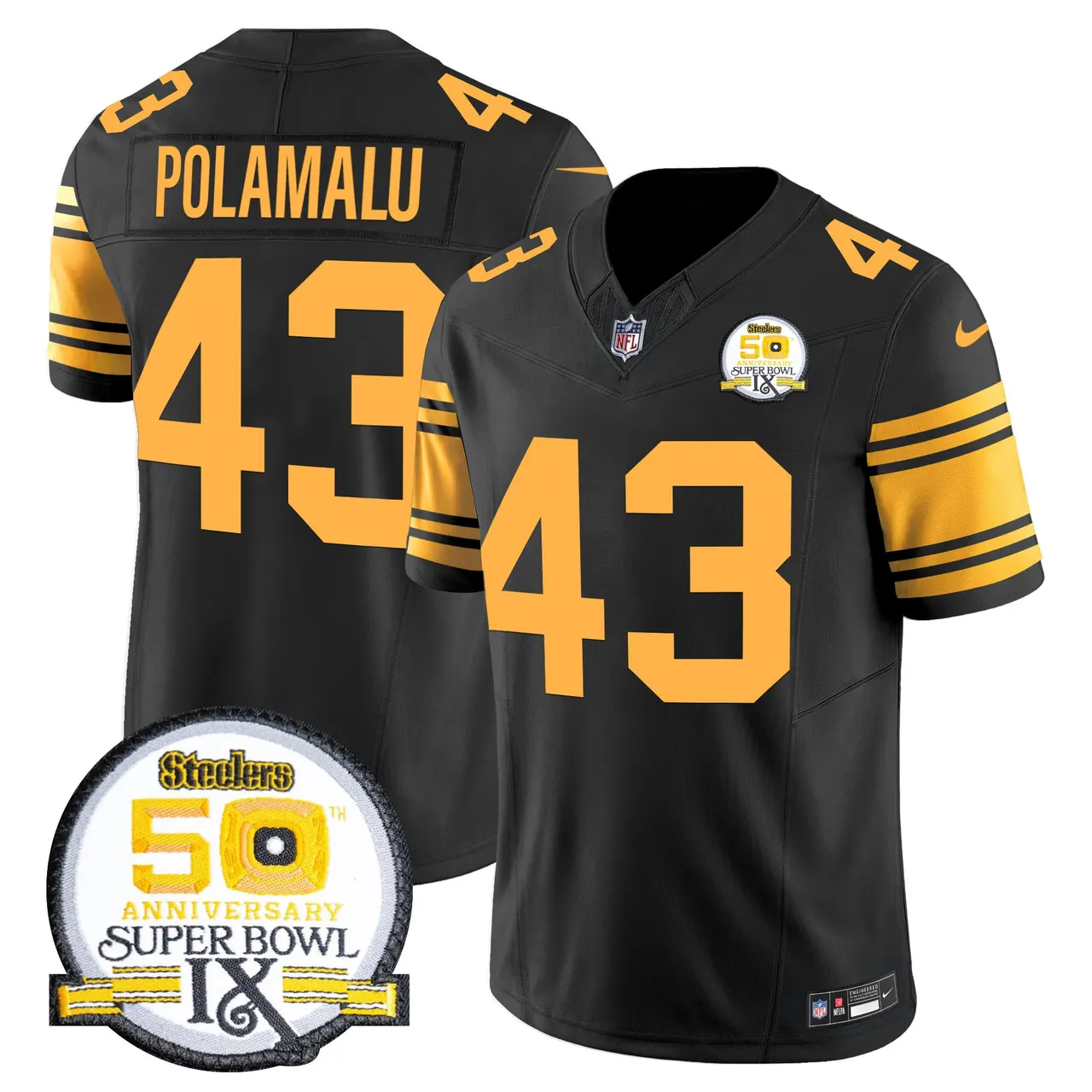 Sawyer Pittsburgh Steelers Nike 50th Anniversary Super Bowl IX Patch Vapor Limited Stitched Jersey - Black - Image 56