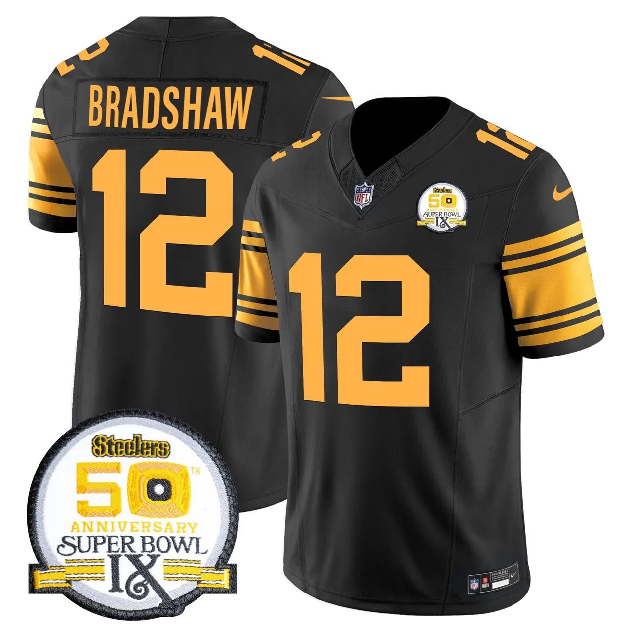 Sawyer Pittsburgh Steelers Nike 50th Anniversary Super Bowl IX Patch Vapor Limited Stitched Jersey - Black - Image 57