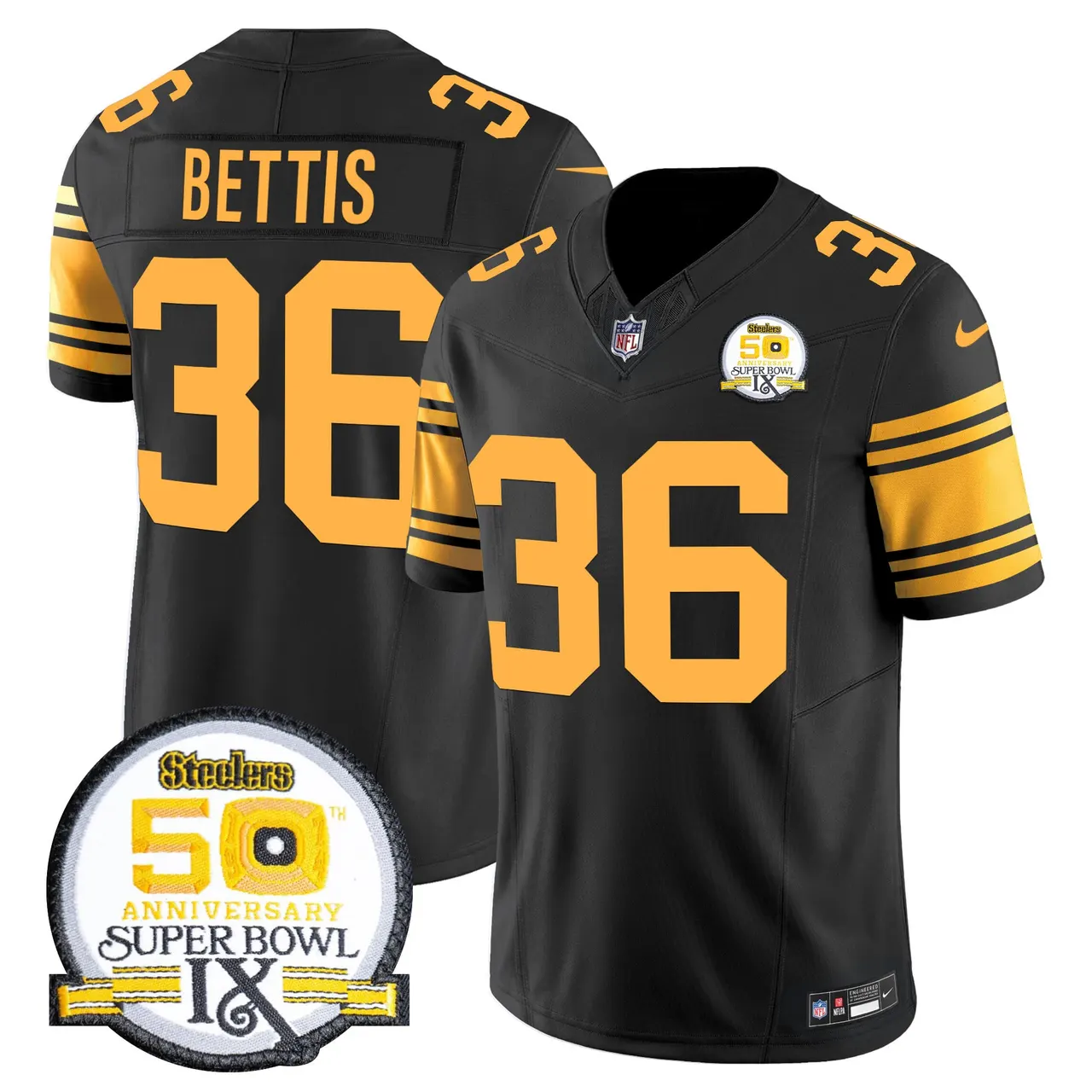 Sawyer Pittsburgh Steelers Nike 50th Anniversary Super Bowl IX Patch Vapor Limited Stitched Jersey - Black - Image 59
