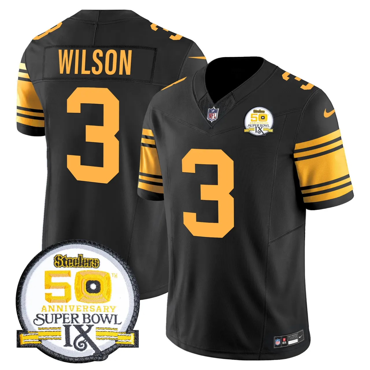 Sawyer Pittsburgh Steelers Nike 50th Anniversary Super Bowl IX Patch Vapor Limited Stitched Jersey - Black - Image 60