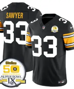 Sawyer Pittsburgh Steelers Nike 50th Anniversary Super Bowl IX Patch Vapor Limited Stitched Jersey - Black
