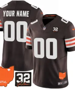 Alternative view of Cleveland Browns Nike Home Patch Jim Vapor Custom Limited Stitched Jersey - Brown