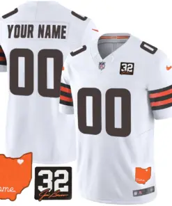 Cleveland Browns Nike Home Patch Jim Vapor Custom Limited Stitched Jersey - Brown - Image 3