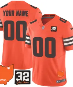Cleveland Browns Nike Home Patch Jim Vapor Custom Limited Stitched Jersey - Brown - Image 4