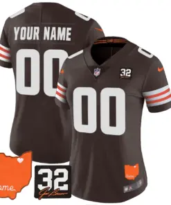 Cleveland Browns Nike Home Patch Jim Vapor Custom Limited Stitched Jersey - Brown - Image 7
