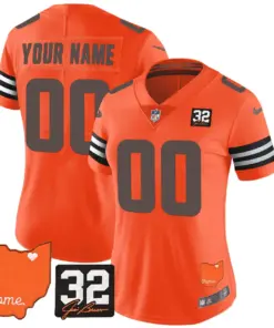Cleveland Browns Nike Home Patch Jim Vapor Custom Limited Stitched Jersey - Brown - Image 9
