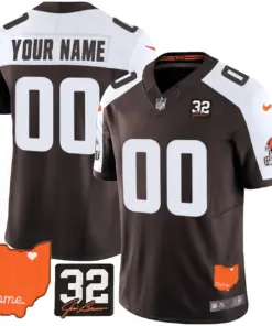 Cleveland Browns Nike Home Patch Jim Vapor Custom Limited Stitched Jersey - Brown