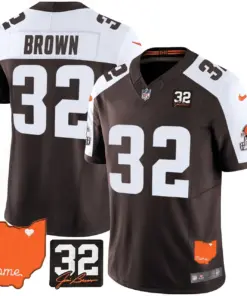 Sanders Cleveland Browns Nike Home Patch Jim Vapor Limited Stitched Jersey - Brown - Image 6