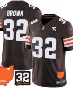 Sanders Cleveland Browns Nike Home Patch Jim Vapor Limited Stitched Jersey - Brown - Image 17