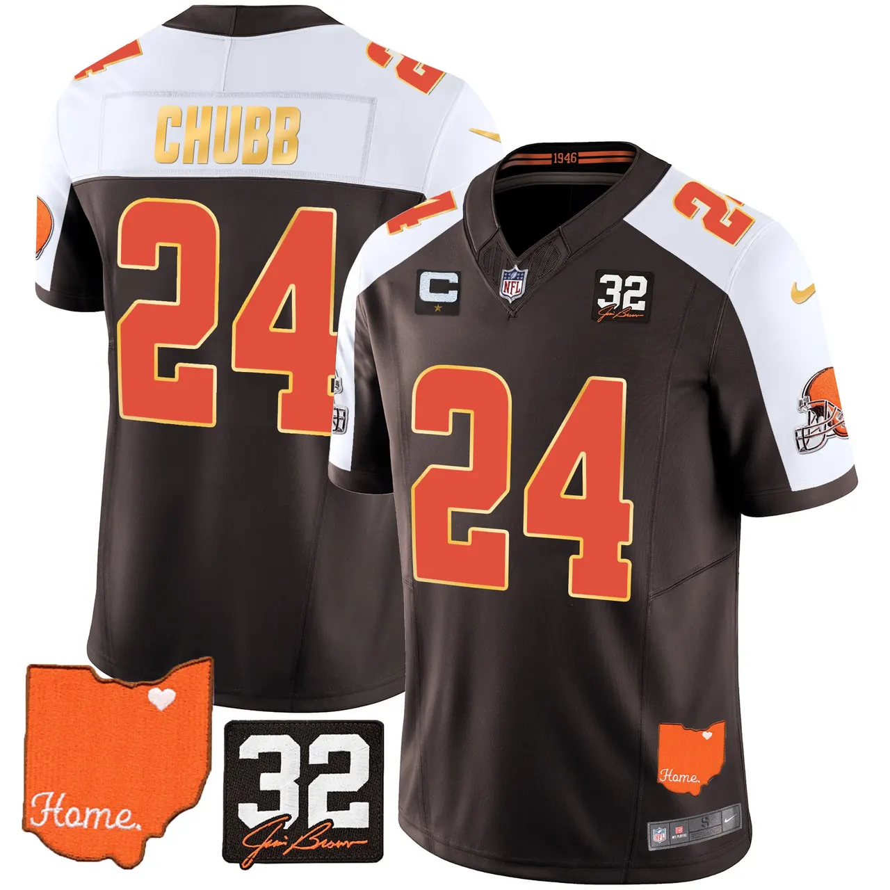 Watson Cleveland Browns Nike Home Gold Trim Patch Jim Stitched Jersey - Brown - Image 2
