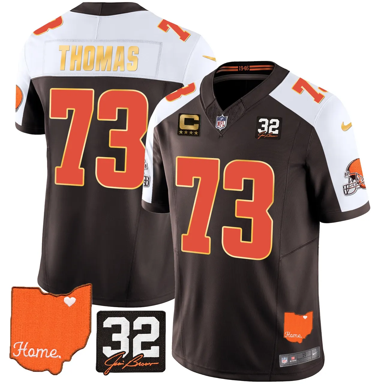Watson Cleveland Browns Nike Home Gold Trim Patch Jim Stitched Jersey - Brown - Image 3