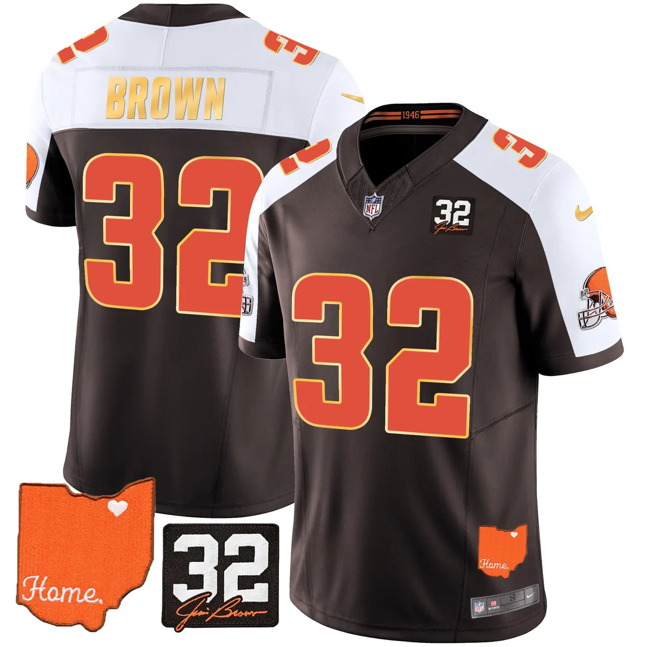 Watson Cleveland Browns Nike Home Gold Trim Patch Jim Stitched Jersey - Brown - Image 4