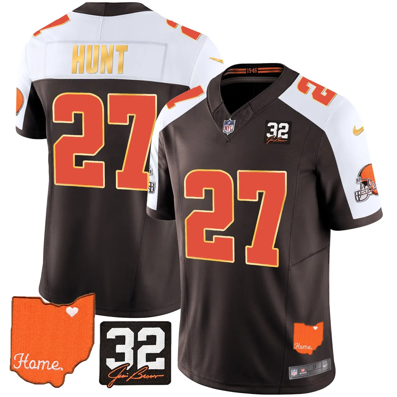 Watson Cleveland Browns Nike Home Gold Trim Patch Jim Stitched Jersey - Brown - Image 7
