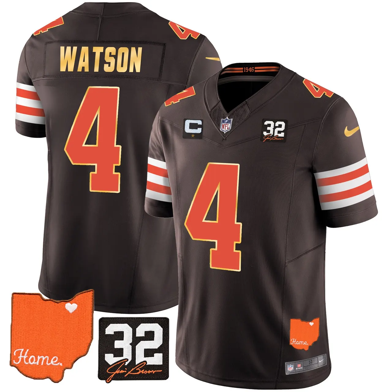Watson Cleveland Browns Nike Home Gold Trim Patch Jim Stitched Jersey - Brown - Image 8