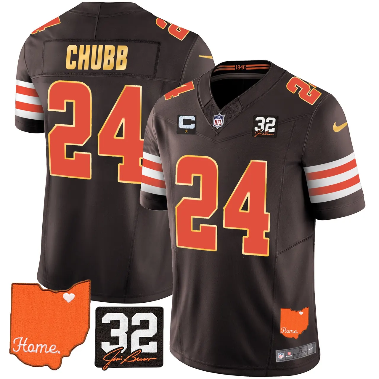 Watson Cleveland Browns Nike Home Gold Trim Patch Jim Stitched Jersey - Brown - Image 9