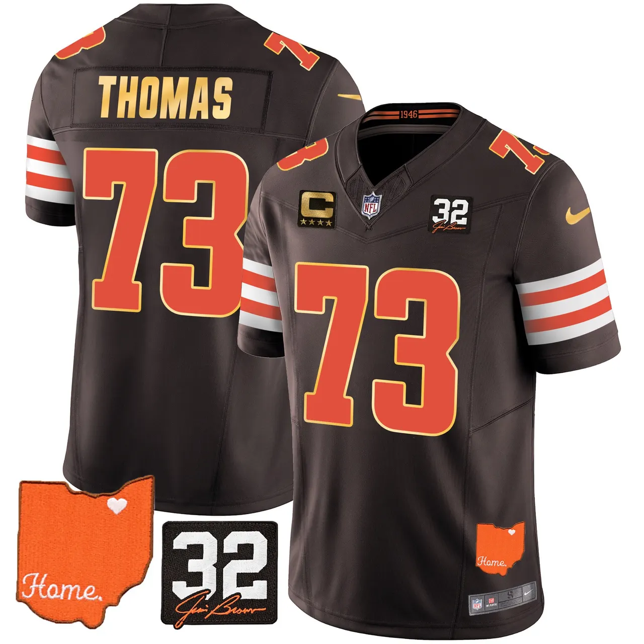 Watson Cleveland Browns Nike Home Gold Trim Patch Jim Stitched Jersey - Brown - Image 10