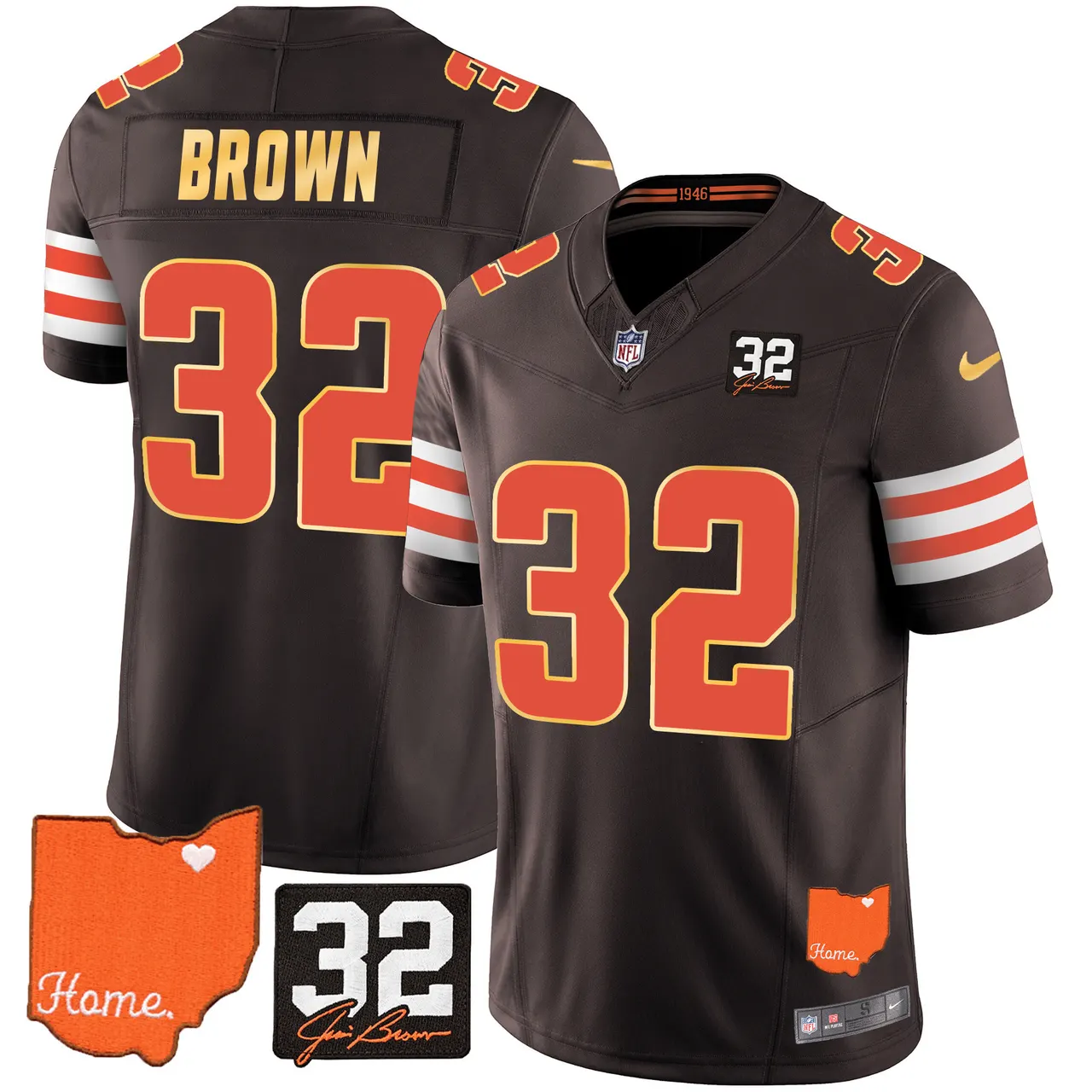 Watson Cleveland Browns Nike Home Gold Trim Patch Jim Stitched Jersey - Brown - Image 11