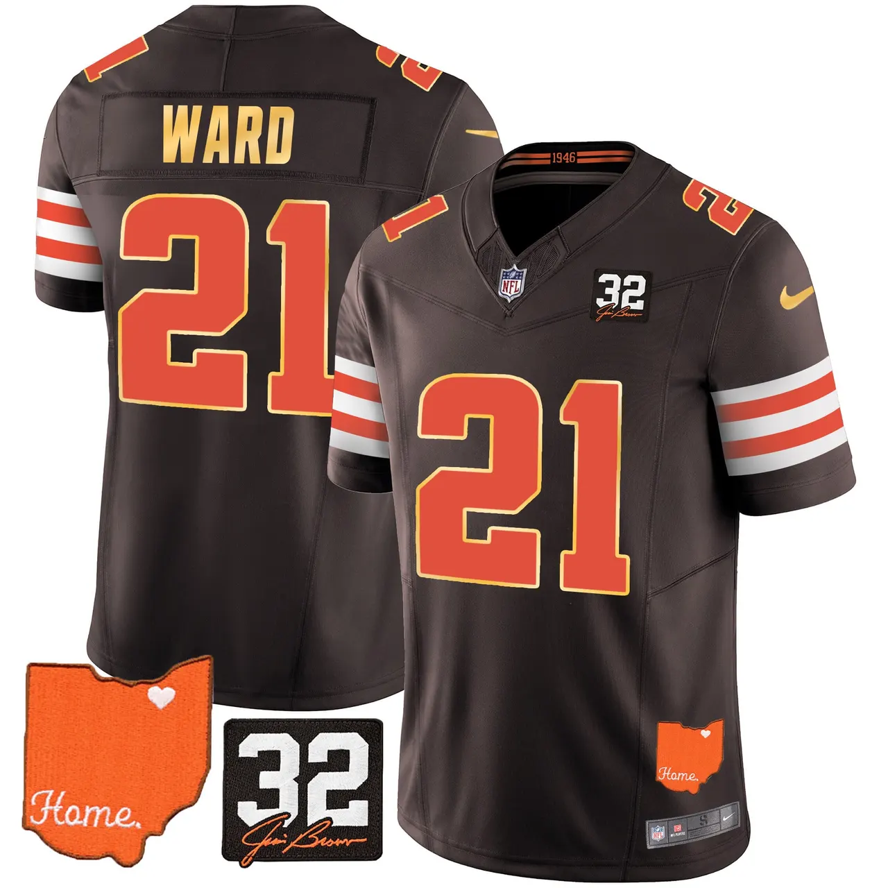 Watson Cleveland Browns Nike Home Gold Trim Patch Jim Stitched Jersey - Brown - Image 13