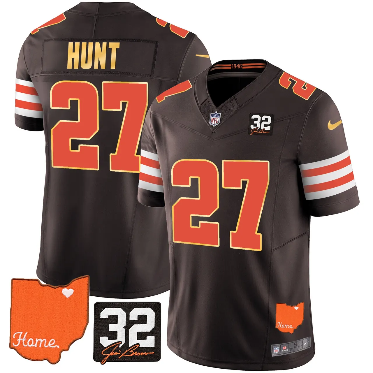 Watson Cleveland Browns Nike Home Gold Trim Patch Jim Stitched Jersey - Brown - Image 14