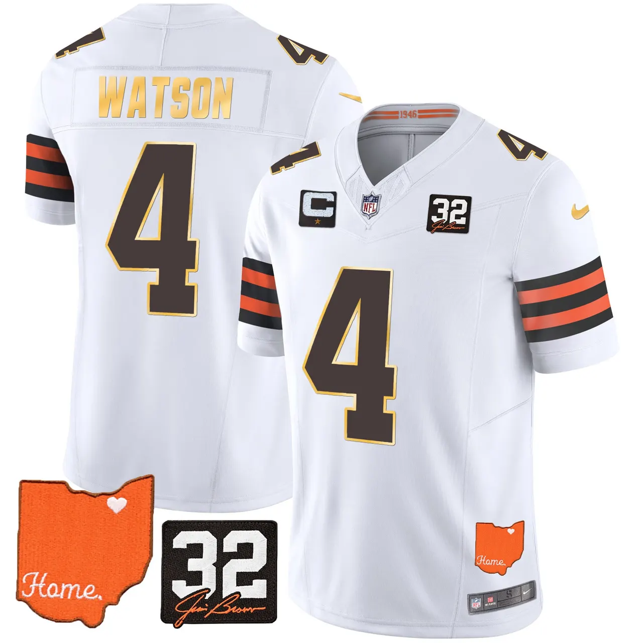 Watson Cleveland Browns Nike Home Gold Trim Patch Jim Stitched Jersey - Brown - Image 15