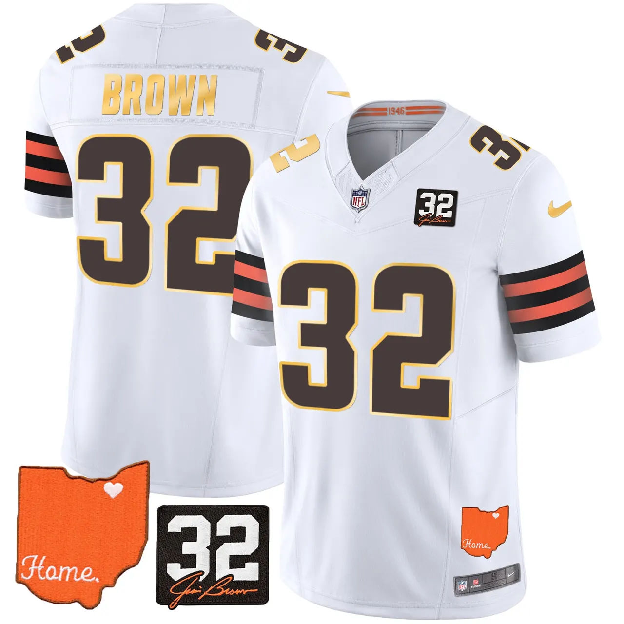 Watson Cleveland Browns Nike Home Gold Trim Patch Jim Stitched Jersey - Brown - Image 18