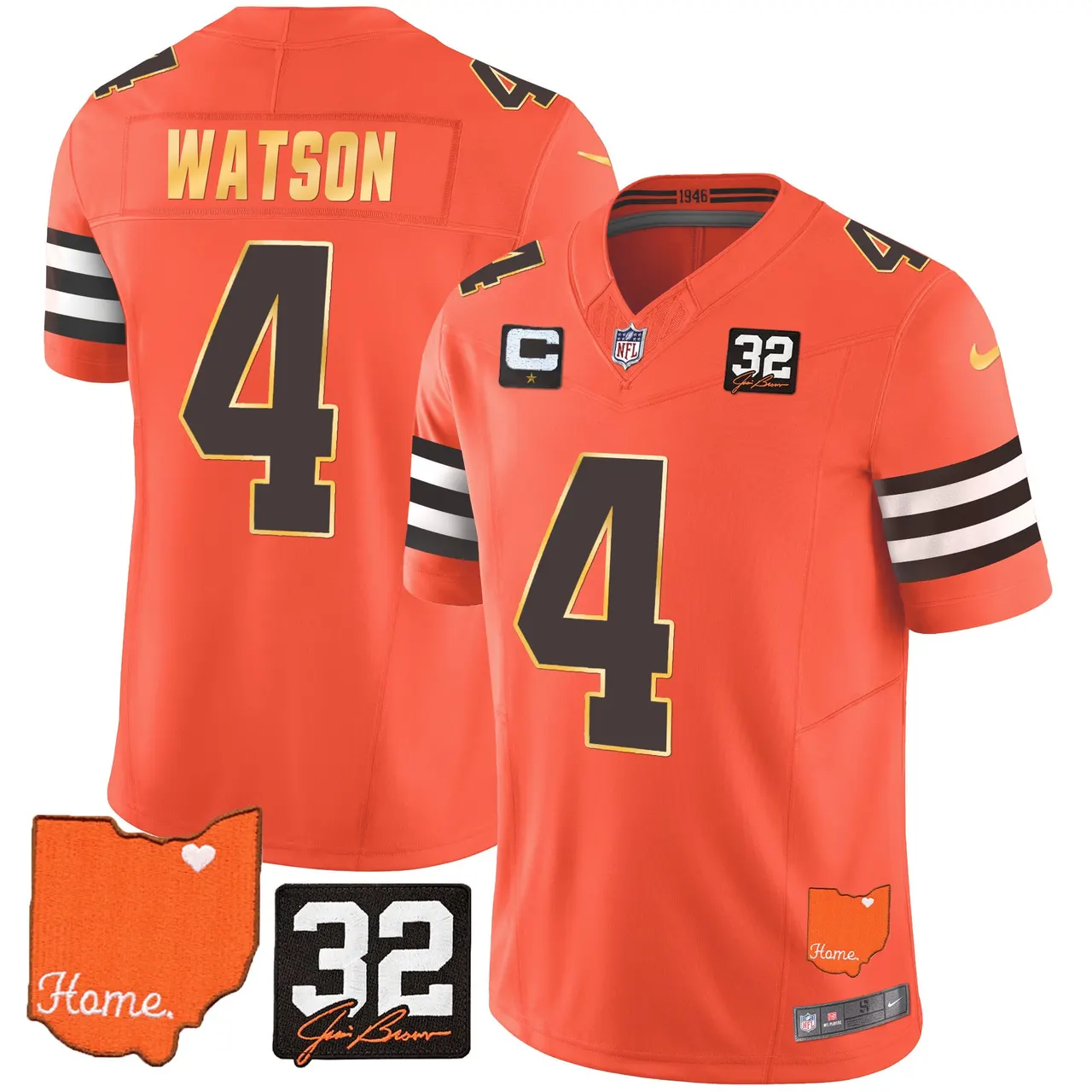 Watson Cleveland Browns Nike Home Gold Trim Patch Jim Stitched Jersey - Brown - Image 22