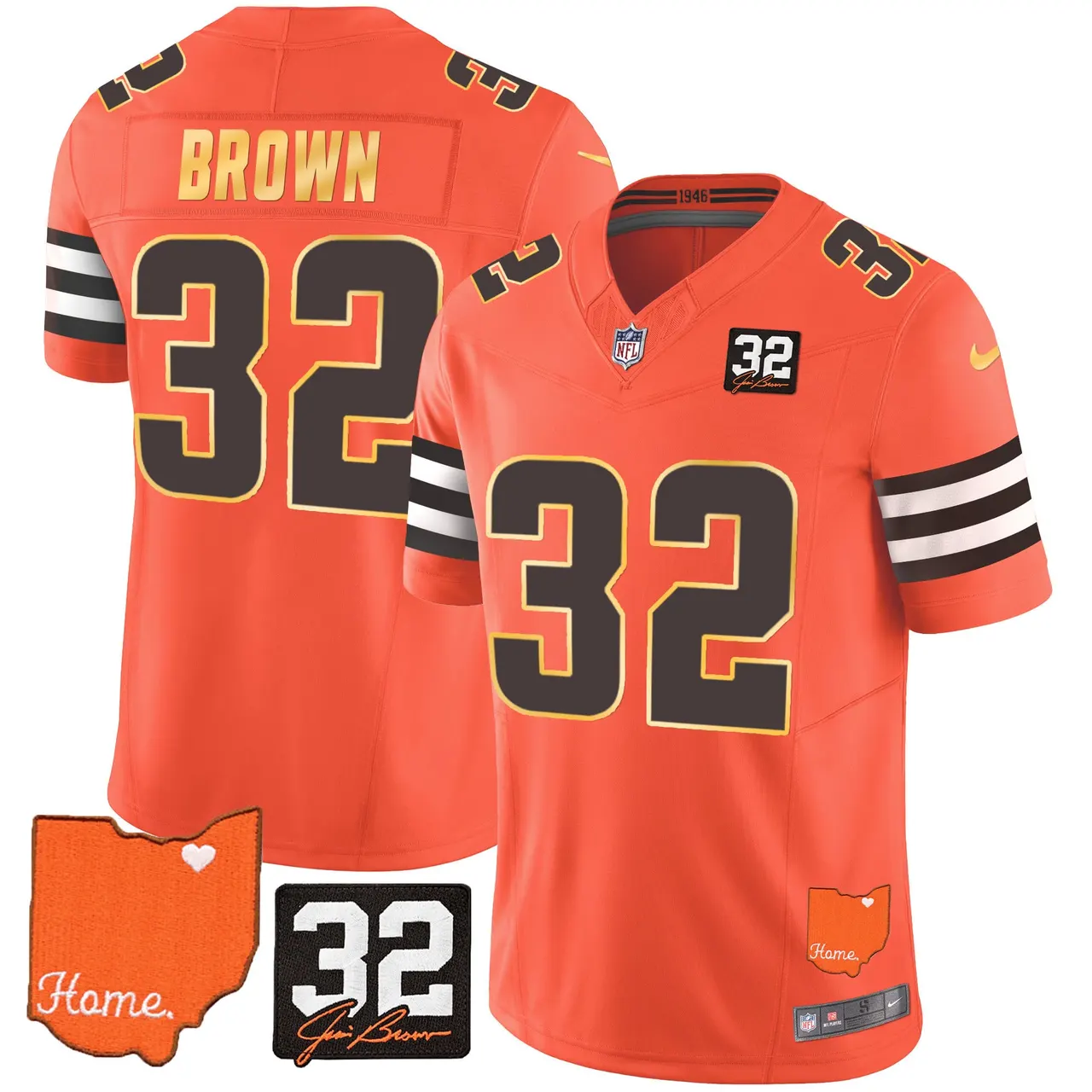 Watson Cleveland Browns Nike Home Gold Trim Patch Jim Stitched Jersey - Brown - Image 25