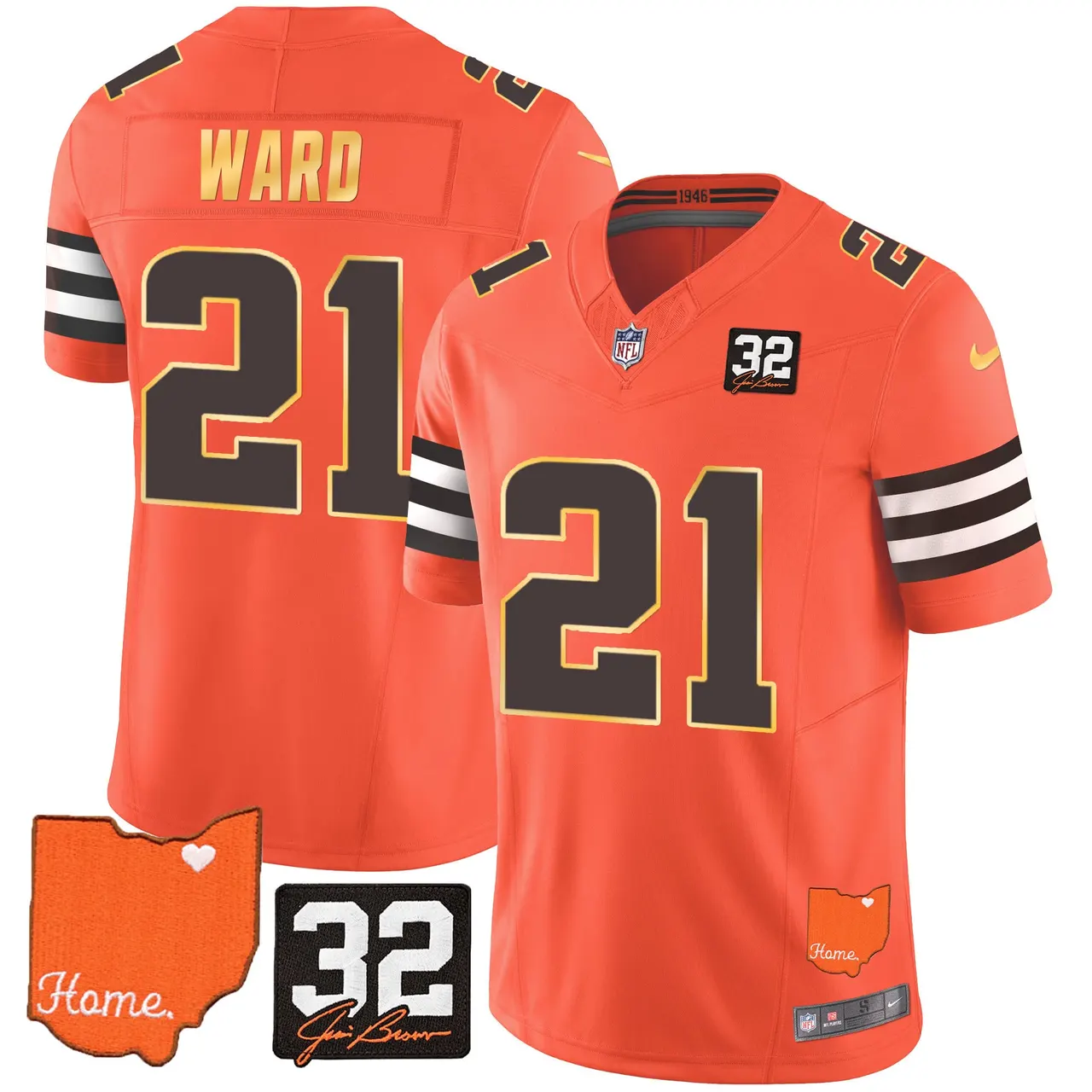 Watson Cleveland Browns Nike Home Gold Trim Patch Jim Stitched Jersey - Brown - Image 27