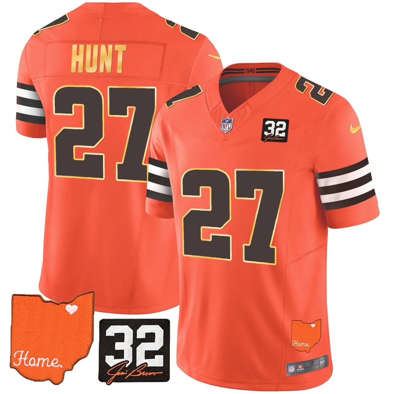Watson Cleveland Browns Nike Home Gold Trim Patch Jim Stitched Jersey - Brown - Image 28
