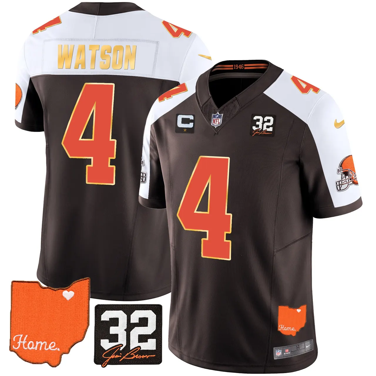 Watson Cleveland Browns Nike Home Gold Trim Patch Jim Stitched Jersey - Brown