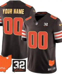 Alternative view of Cleveland Browns Nike Home Gold Trim Patch Jim Custom Stitched Jersey - Brown
