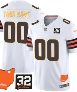 Cleveland Browns Nike Home Gold Trim Patch Jim Custom Stitched Jersey - Brown - Image 3