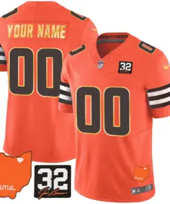 Cleveland Browns Nike Home Gold Trim Patch Jim Custom Stitched Jersey - Brown - Image 4