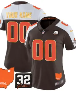 Cleveland Browns Nike Home Gold Trim Patch Jim Custom Stitched Jersey - Brown - Image 5