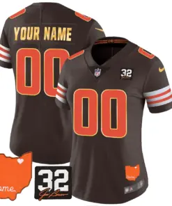 Cleveland Browns Nike Home Gold Trim Patch Jim Custom Stitched Jersey - Brown - Image 6