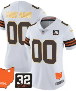 Cleveland Browns Nike Home Gold Trim Patch Jim Custom Stitched Jersey - Brown - Image 7