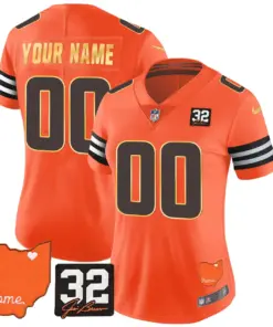 Cleveland Browns Nike Home Gold Trim Patch Jim Custom Stitched Jersey - Brown - Image 8
