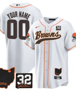 Cleveland Browns Nike Home Patch Jim Custom Stitched Jersey - Brown - Image 3