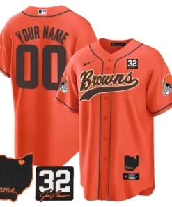 Cleveland Browns Nike Home Patch Jim Custom Stitched Jersey - Brown - Image 4